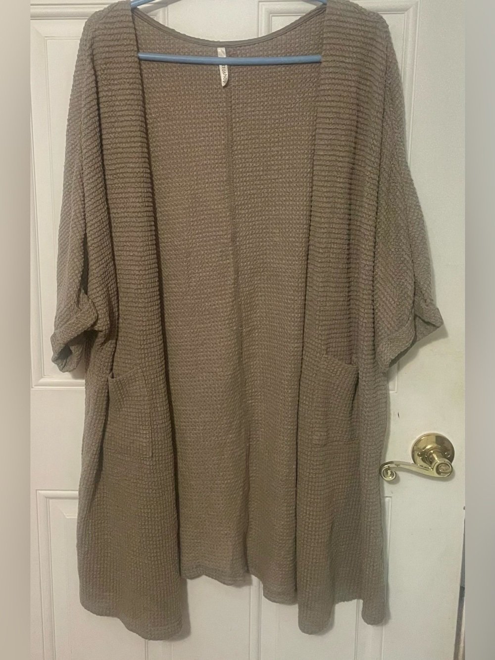 mittoshop Taupe Open-Front Waffle Knit Cardigan